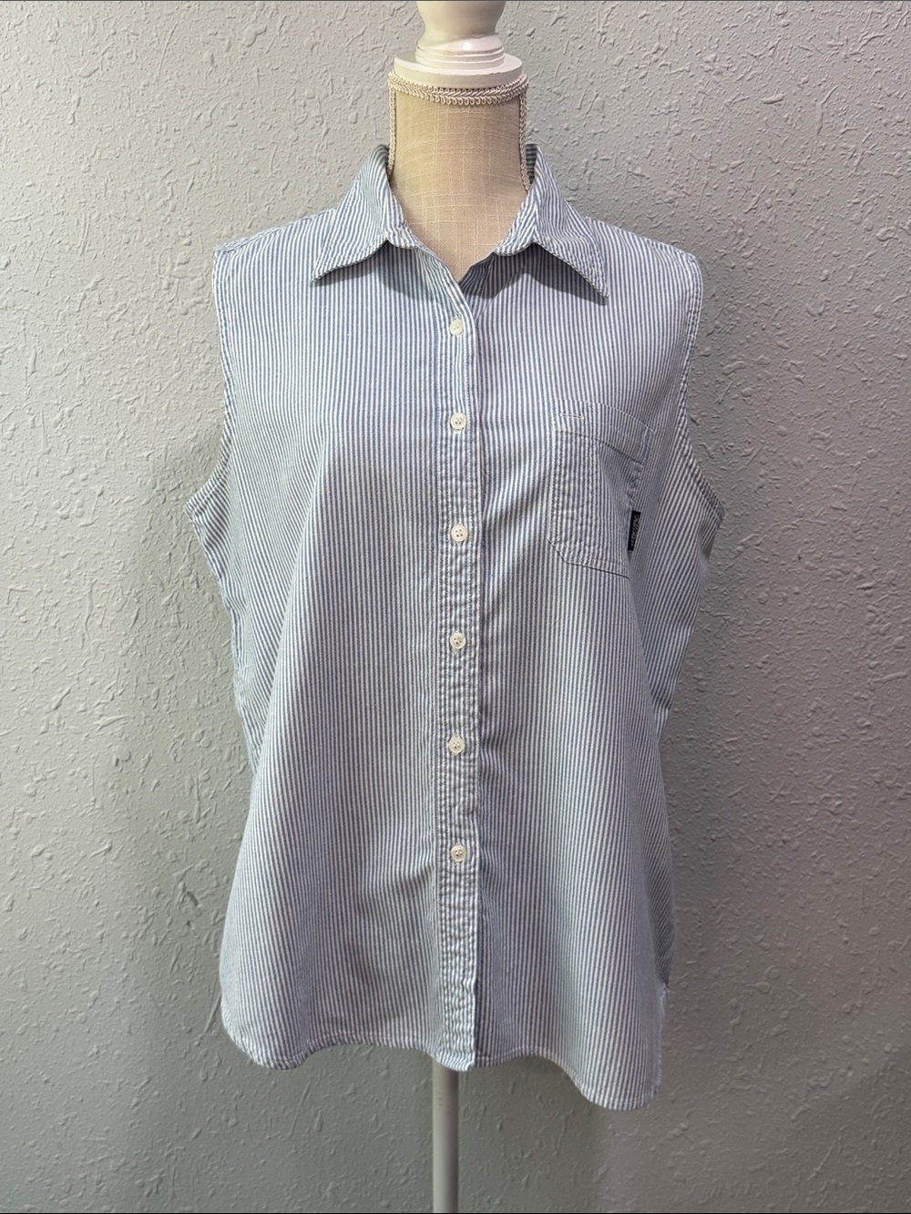 Bill Blass‎ Jeans Striped Sleeveless Button-Down Shirt Size XL Western Wear